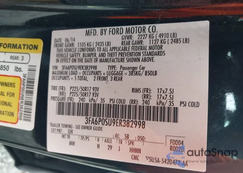 2014 Ford Fusion Titanium from USA, damaged, VIN 3FA6P0SU9ER382998